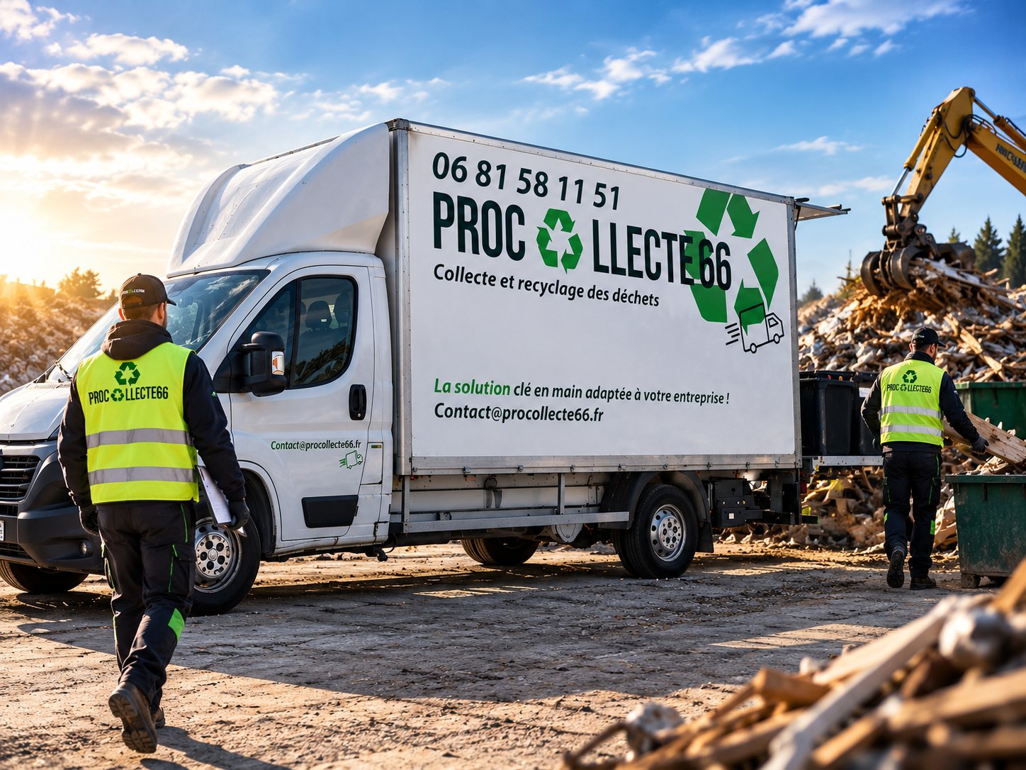 Camion Procollecte 66 en tournée de collecte de déchets professionnels